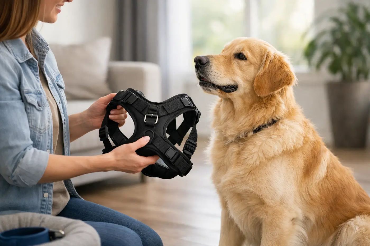 Hur introducerar man hundsele utan stress?