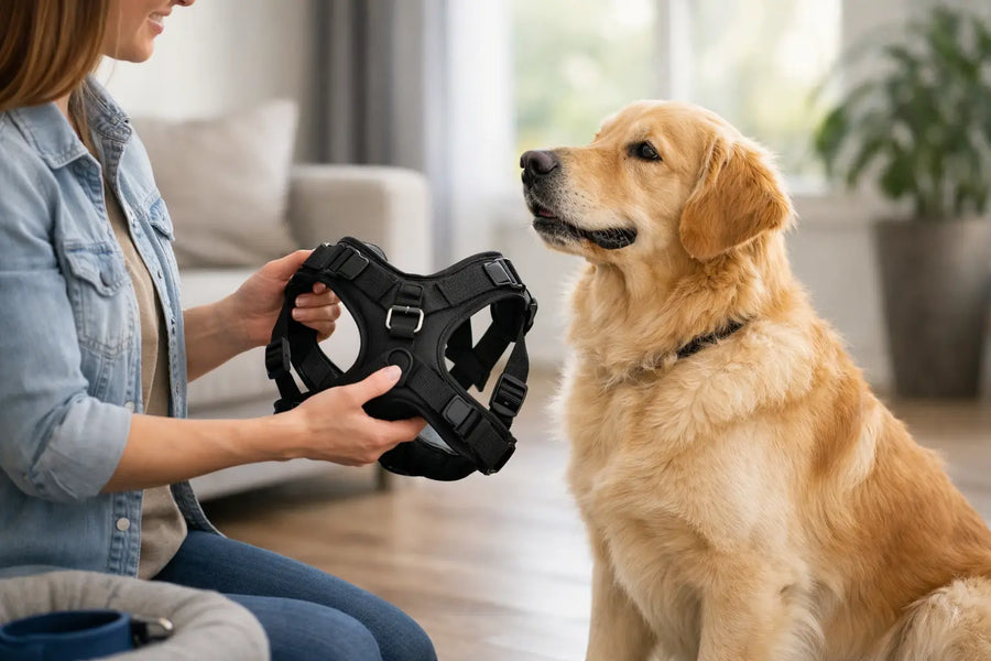 Hur introducerar man hundsele utan stress?